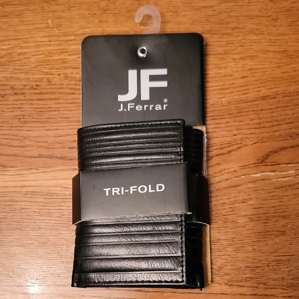 J.Ferrar Black Tri Fold Mens RFID Blocking Wallet Black NEW